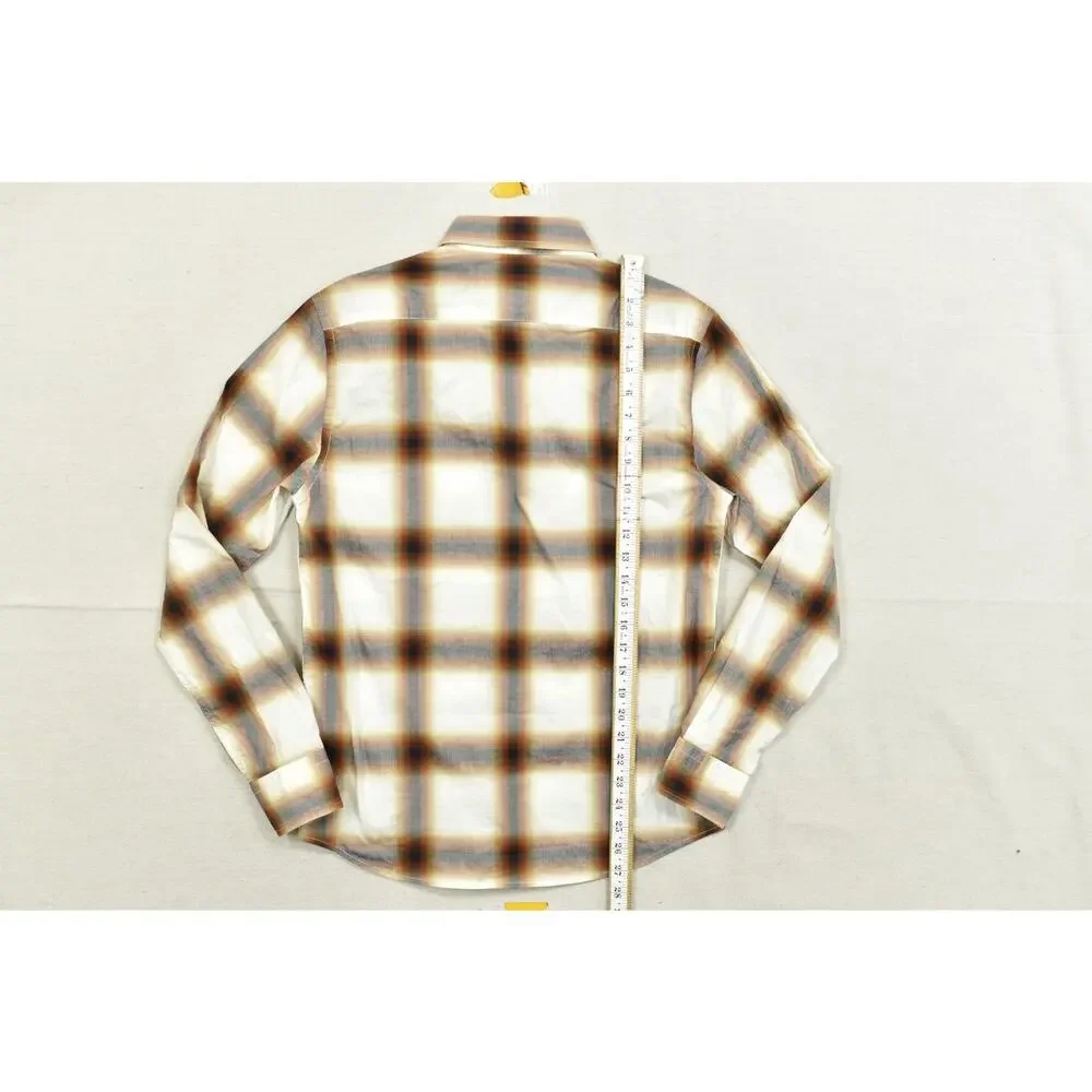 Banana Republic Shirt Mens Small S Untucked Fit Plaid Long Sleeve Cotton Brown